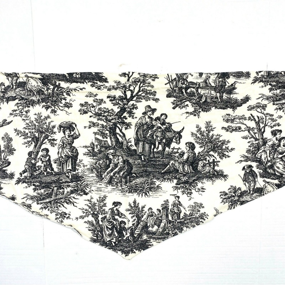 Waverly Black White Toile French Country Tailored Valance Lined Tassel 52" x 22"